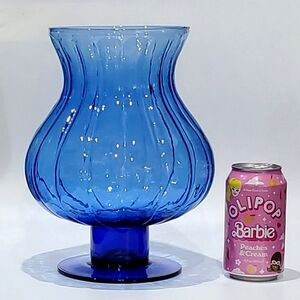 Vntg 10 3/4" Tall Blown Cobalt Blue Bulbous 💙 Glass Vase or Hurricane